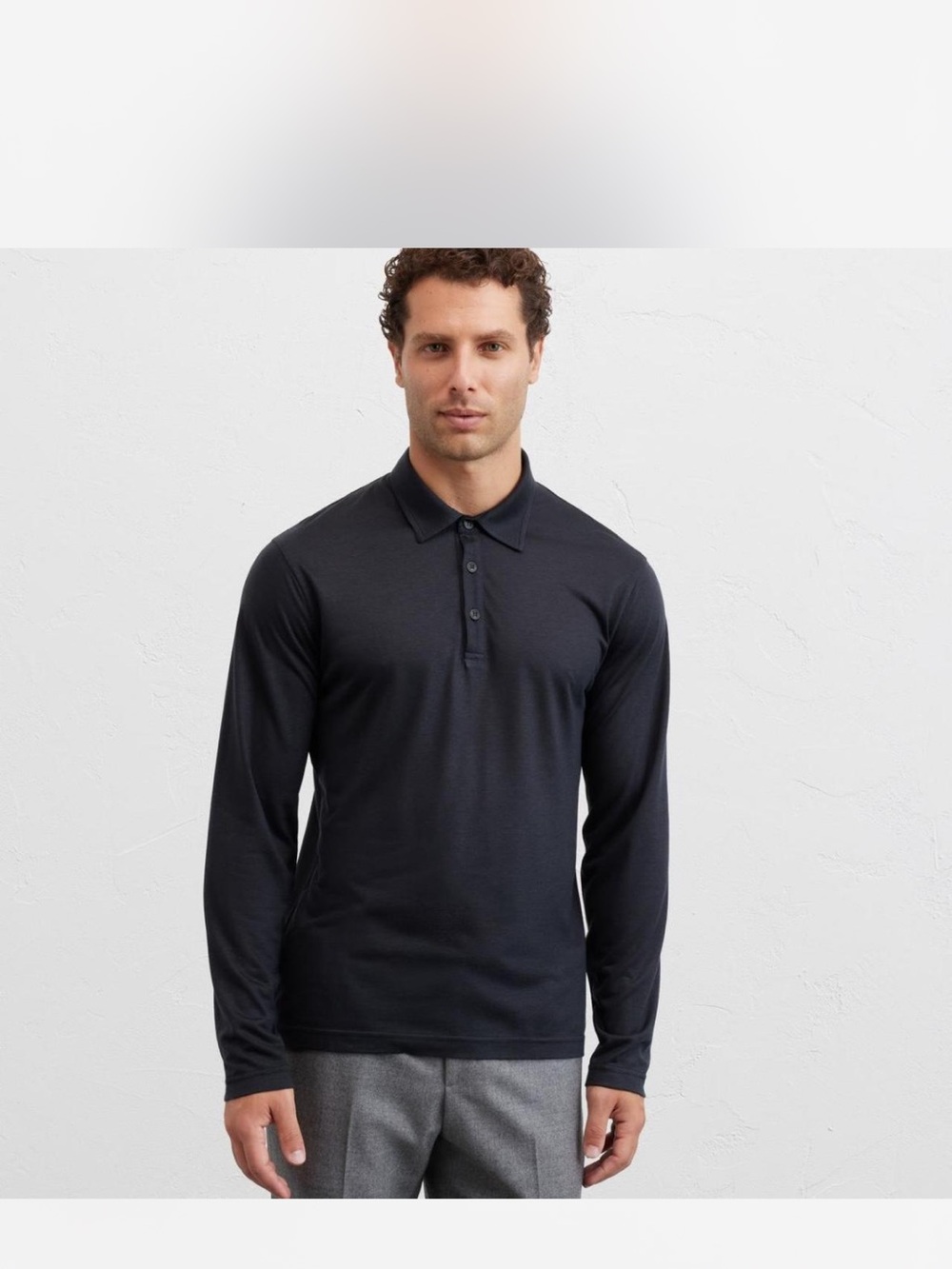 Pal Zileri Men's Long Sleeve Polo Shirt in Navy Blue